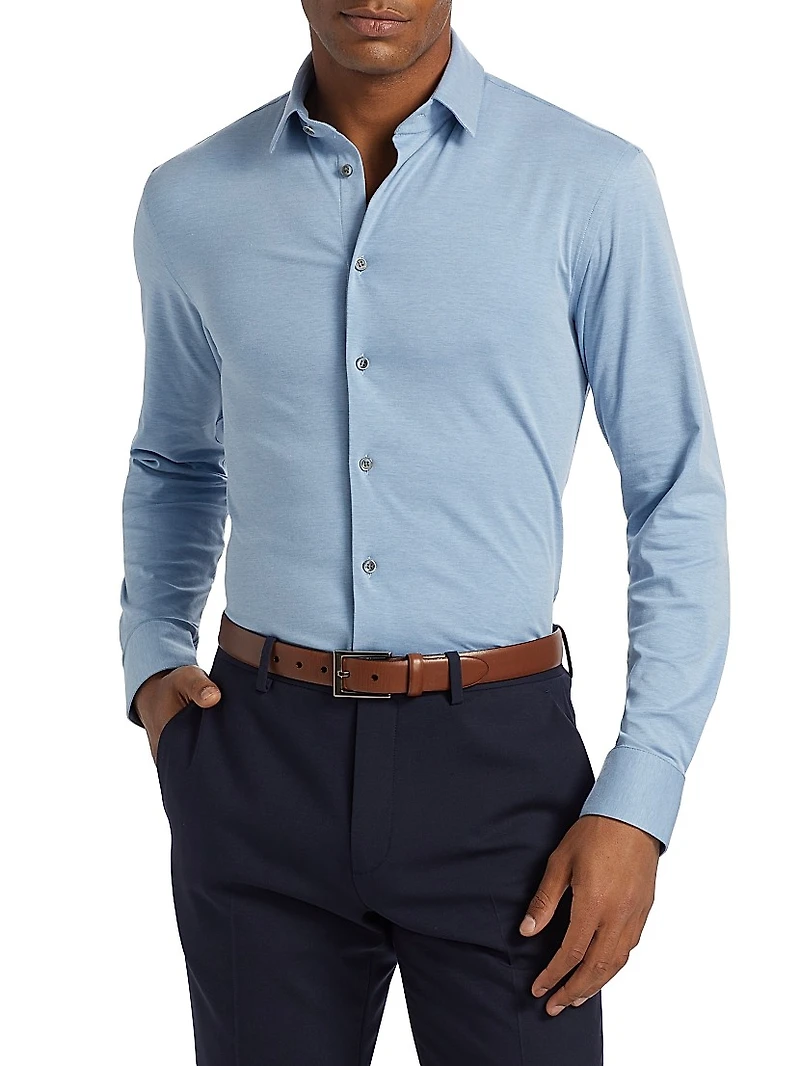Cotton-Blend Jersey Button-Front Shirt