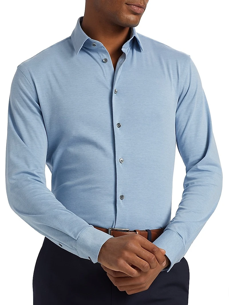 Cotton-Blend Jersey Button-Front Shirt