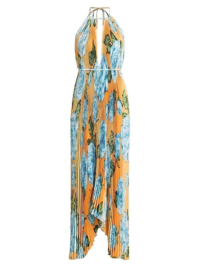 Boheme Floral Pleated Halterneck Gown
