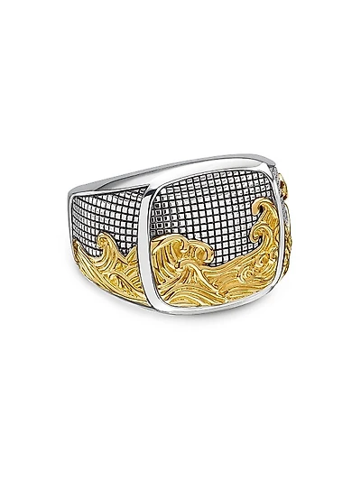 Waves Signet Ring in Sterling Silver