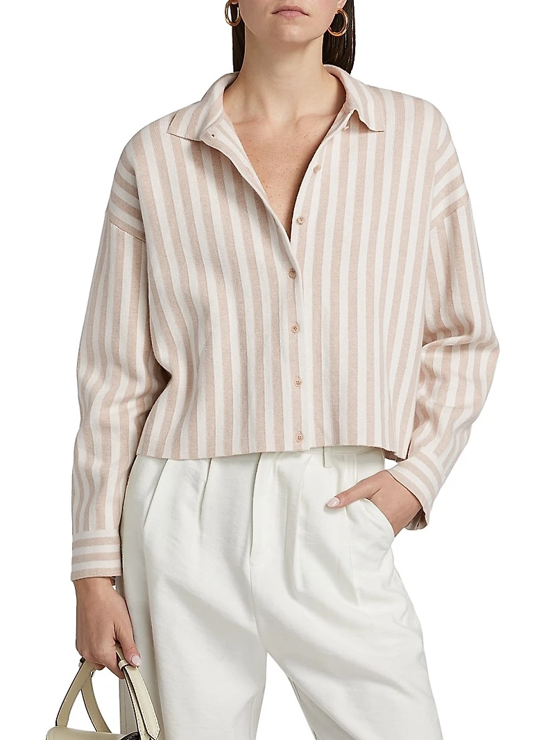 Striped Cotton-Silk Button-Up Shirt