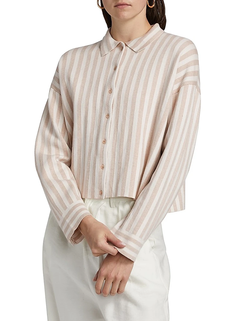 Striped Cotton-Silk Button-Up Shirt