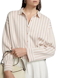 Striped Cotton-Silk Button-Up Shirt