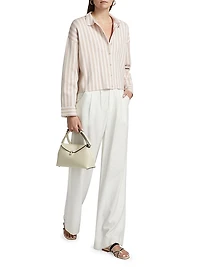 Striped Cotton-Silk Button-Up Shirt