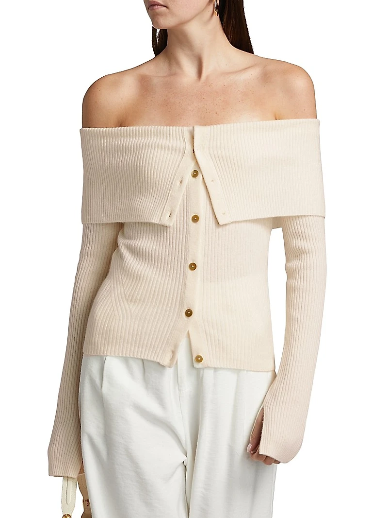 Off-The-Shoulder Wool-Cashmere Cardigan