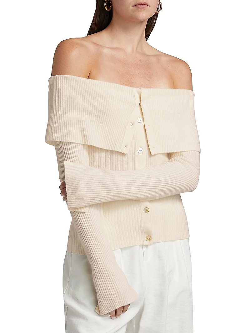 Off-The-Shoulder Wool-Cashmere Cardigan