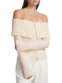 Off-The-Shoulder Wool-Cashmere Cardigan