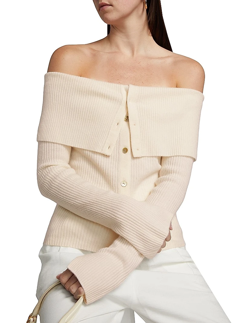 Off-The-Shoulder Wool-Cashmere Cardigan