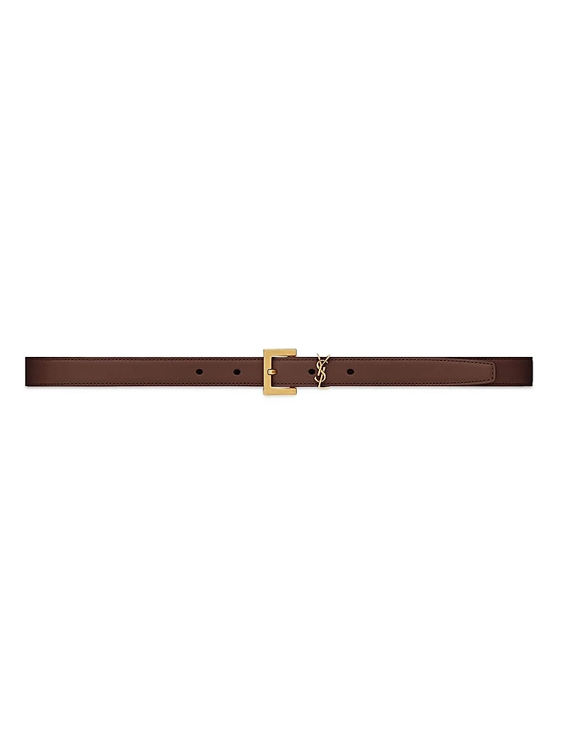 Cassandre Thin Belt with Square Buckle in Smooth Leather