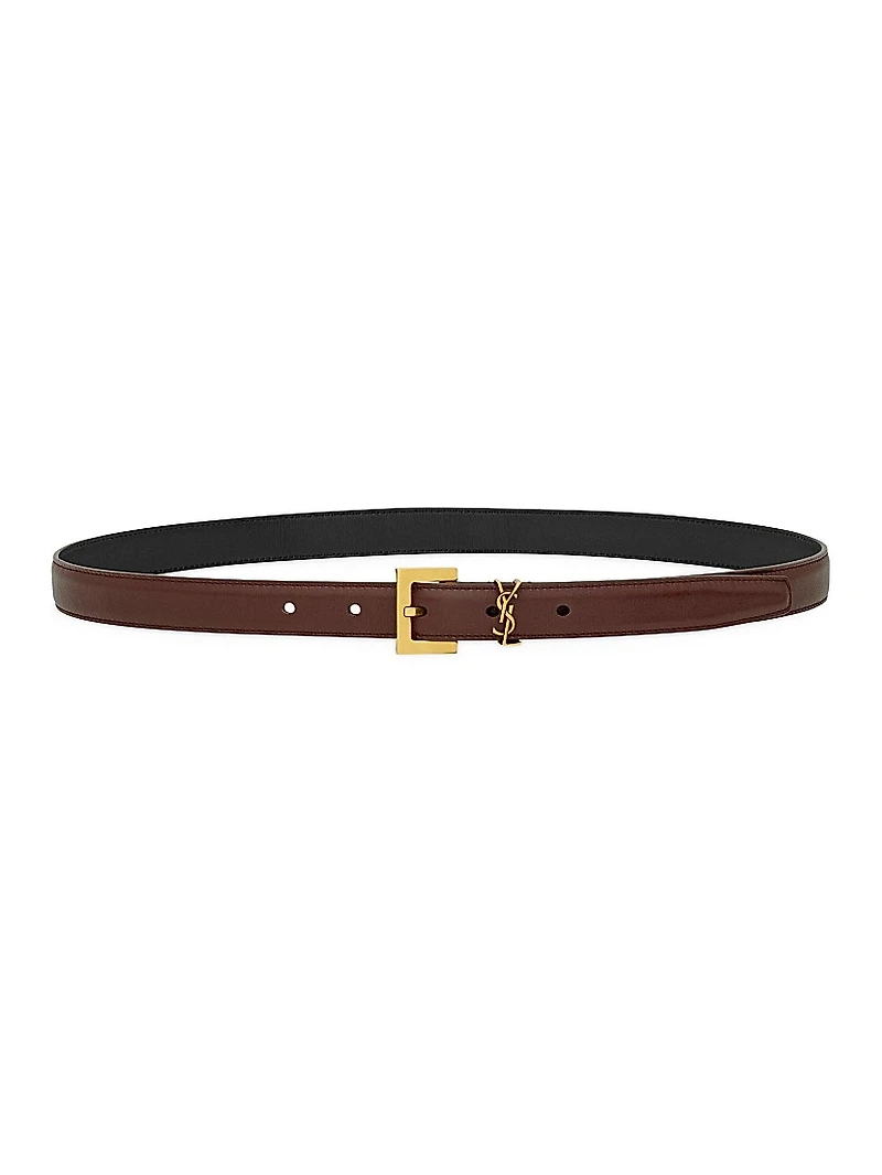 Cassandre Thin Belt with Square Buckle in Smooth Leather