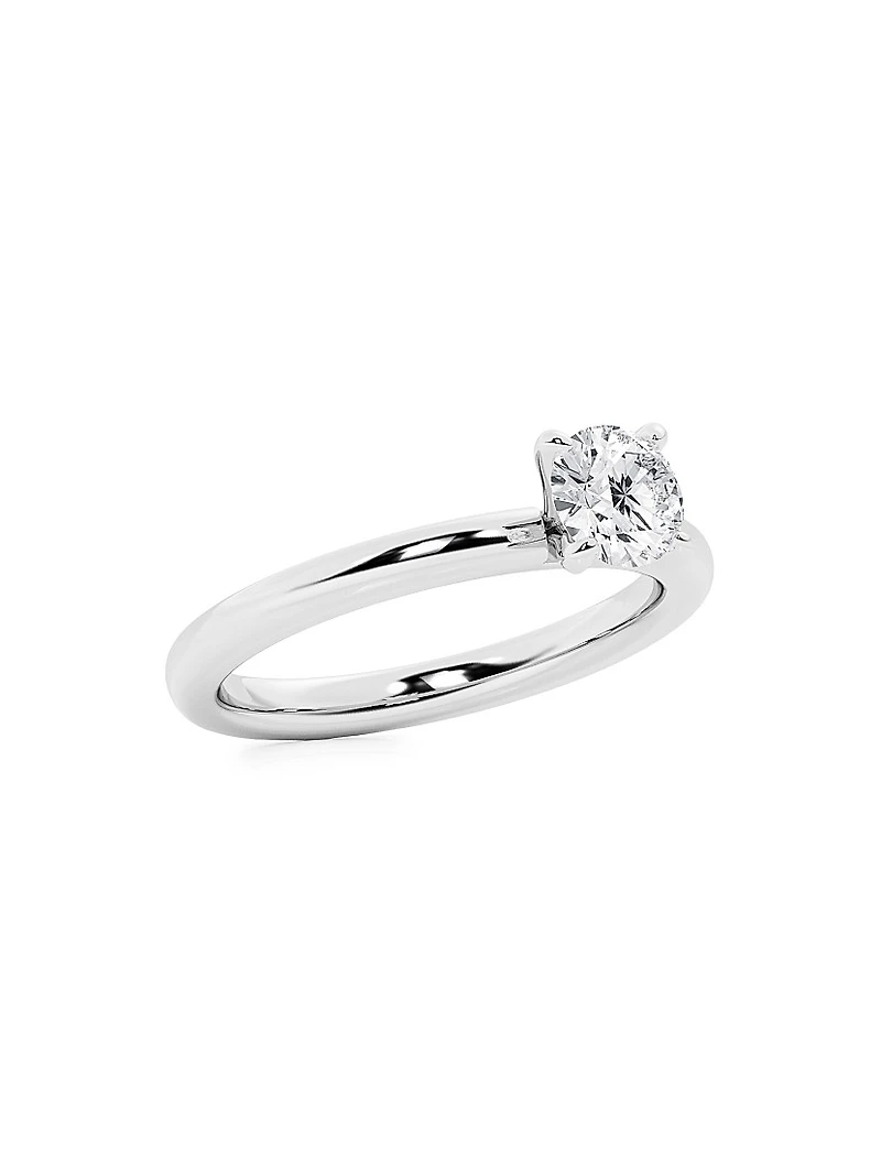 14K White Gold & Round Natural Diamond Solitaire Ring/0.75-2.00 TCW