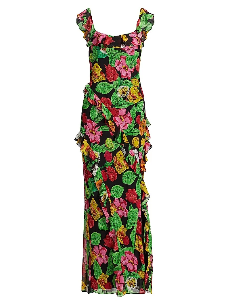 Tulip Rosette Ruffle Maxi Dress