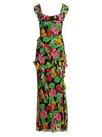 Tulip Rosette Ruffle Maxi Dress