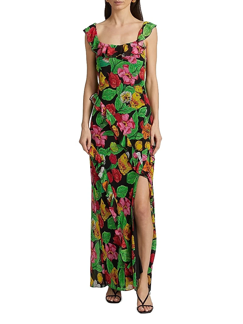 Tulip Rosette Ruffle Maxi Dress