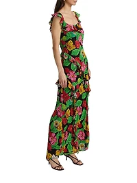 Tulip Rosette Ruffle Maxi Dress