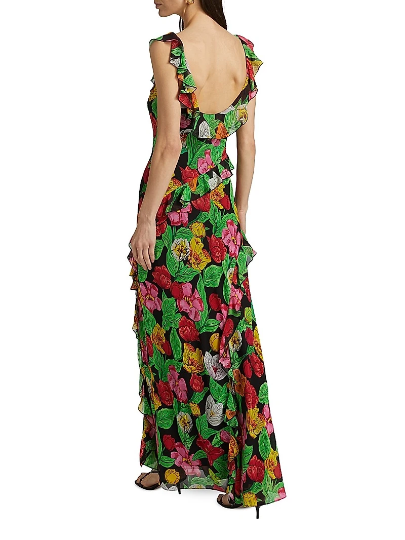 Tulip Rosette Ruffle Maxi Dress