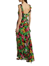 Tulip Rosette Ruffle Maxi Dress