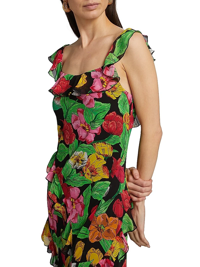 Tulip Rosette Ruffle Maxi Dress