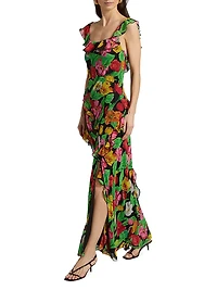 Tulip Rosette Ruffle Maxi Dress