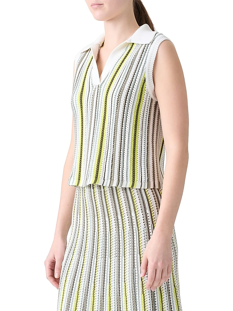 Striped Knit Crop Polo Shirt