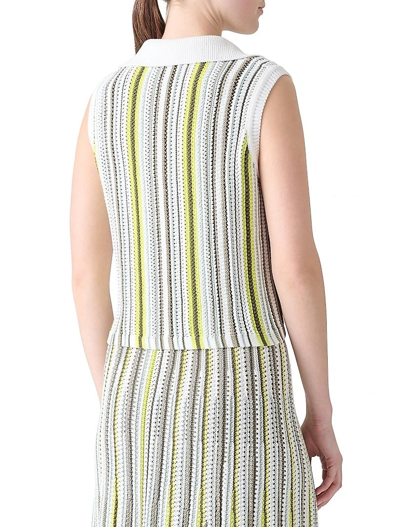 Striped Knit Crop Polo Shirt