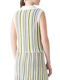 Striped Knit Crop Polo Shirt