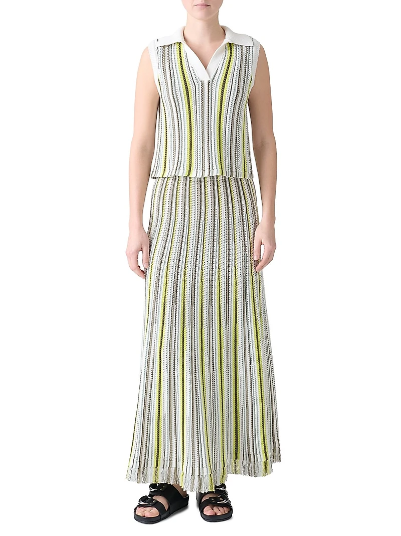 Striped Knit Crop Polo Shirt