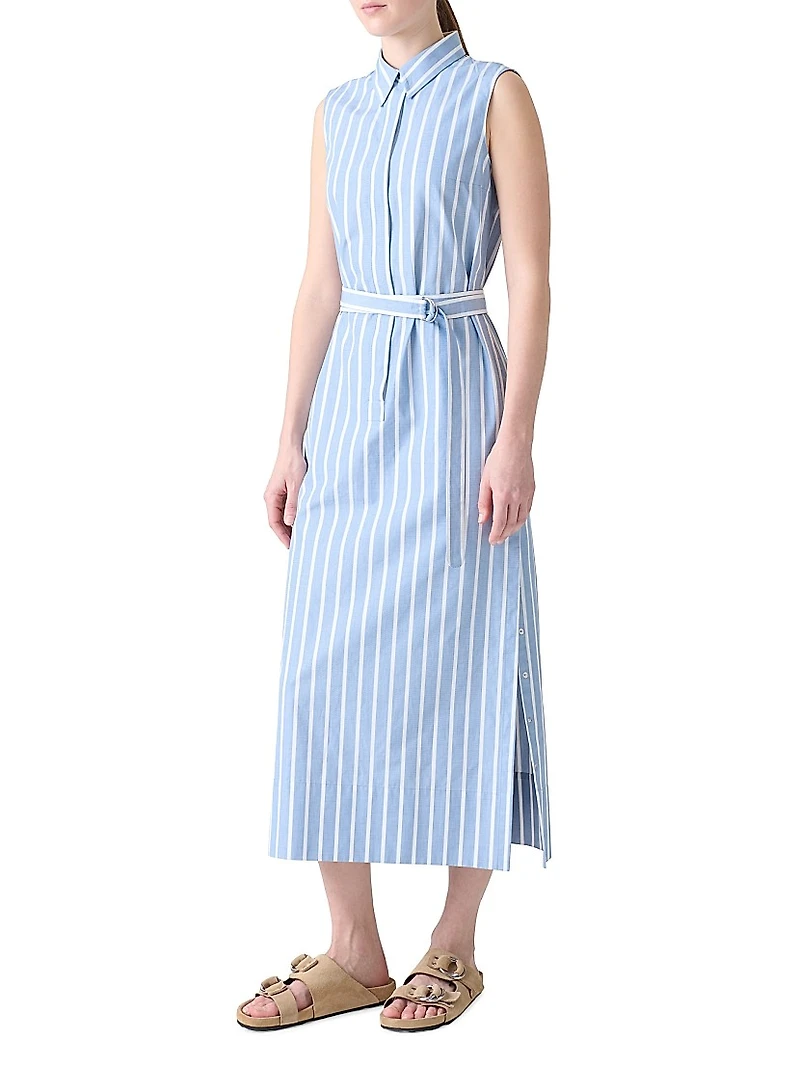 Striped Sleeveless Midi-Shirtdress