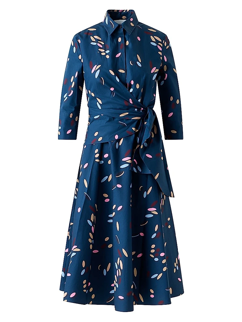 Confetti Printed Cotton Wrap Midi-Dress