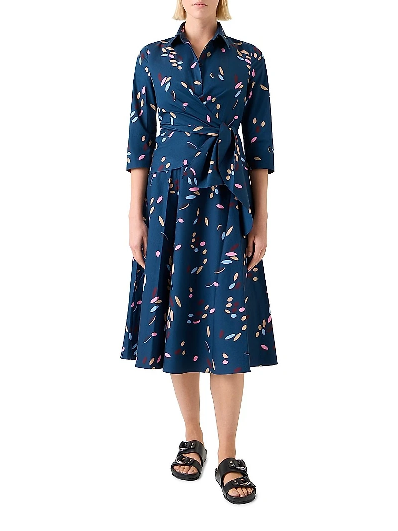 Confetti Printed Cotton Wrap Midi-Dress