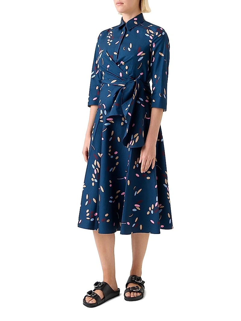 Confetti Printed Cotton Wrap Midi-Dress