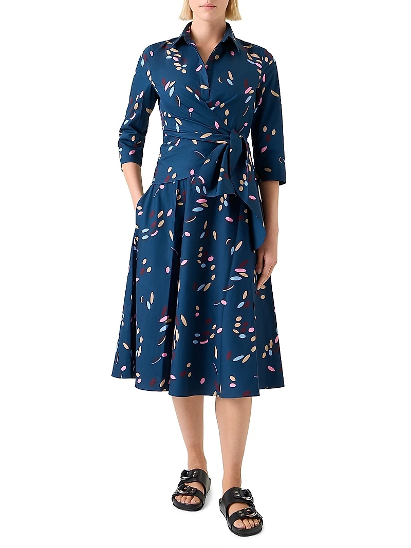 Confetti Printed Cotton Wrap Midi-Dress