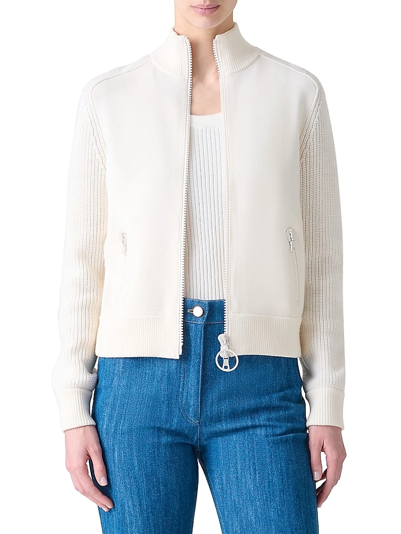 Rib-Knit Wool Zip Cardigan