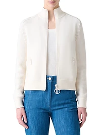 Rib-Knit Wool Zip Cardigan