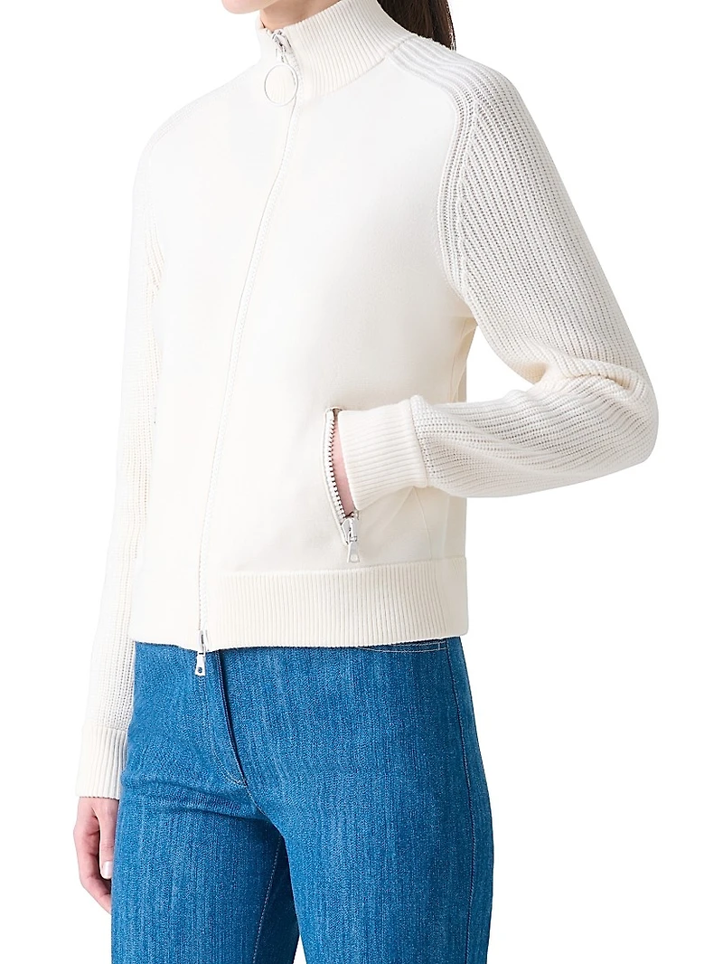 Rib-Knit Wool Zip Cardigan