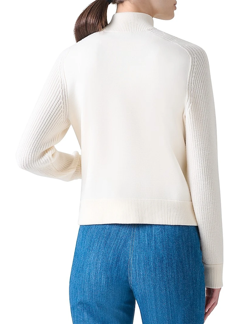 Rib-Knit Wool Zip Cardigan