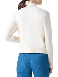 Rib-Knit Wool Zip Cardigan