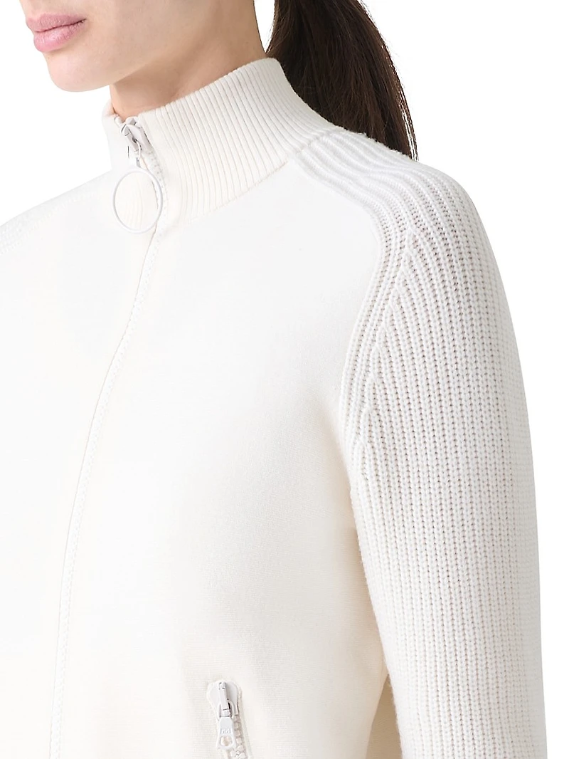 Rib-Knit Wool Zip Cardigan
