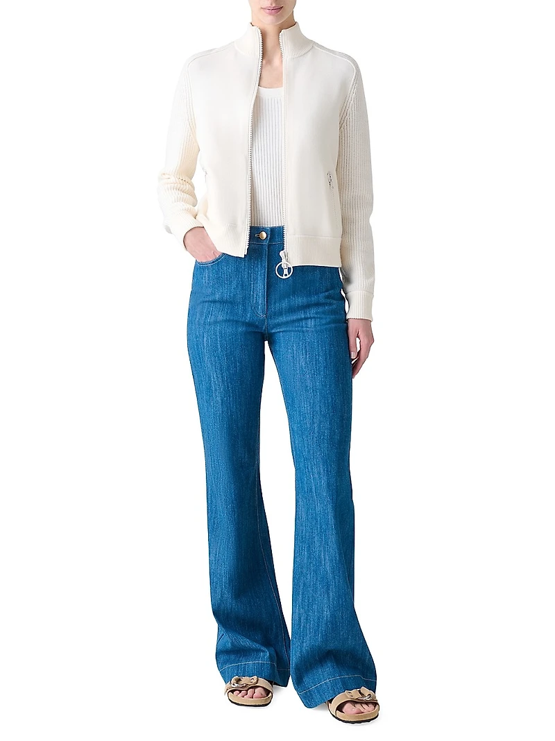 Rib-Knit Wool Zip Cardigan