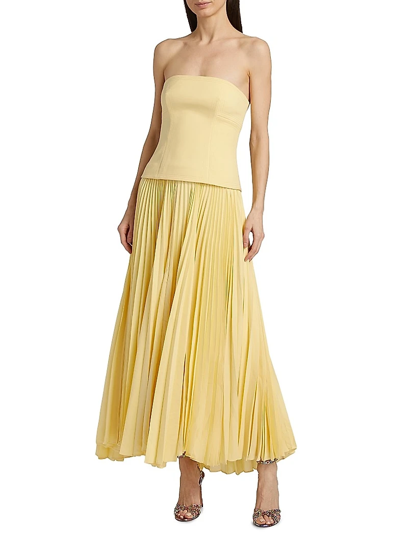 Brayswick Pleated Strapless Maxi-Dress