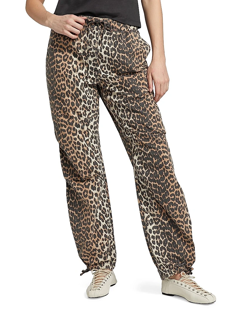Leopard Cotton Drawstring Pants