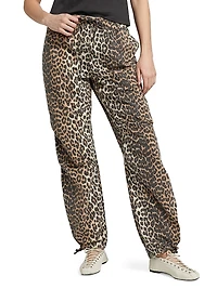 Leopard Cotton Drawstring Pants