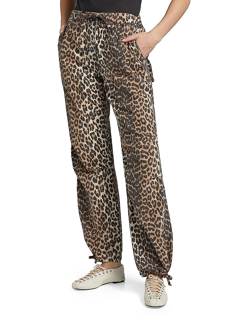 Leopard Cotton Drawstring Pants