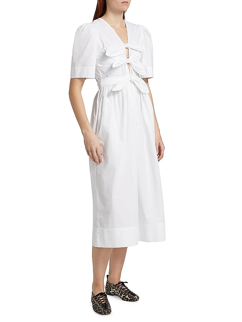 Tie-Front Cotton Midi-Dress