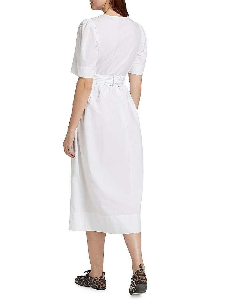 Tie-Front Cotton Midi-Dress