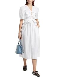 Tie-Front Cotton Midi-Dress