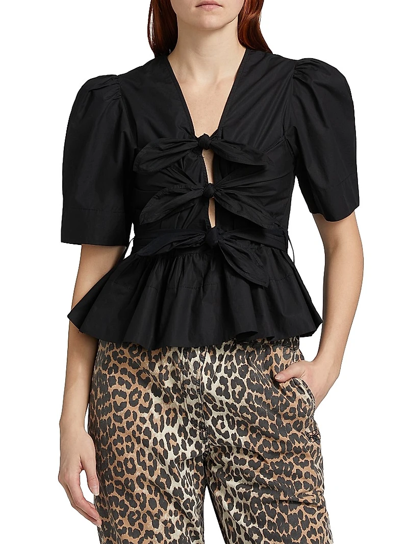 Tie-Front Cotton Blouse