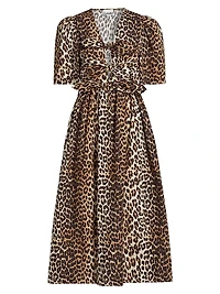 Leopard Cotton Tie-Strap Midi-Dress