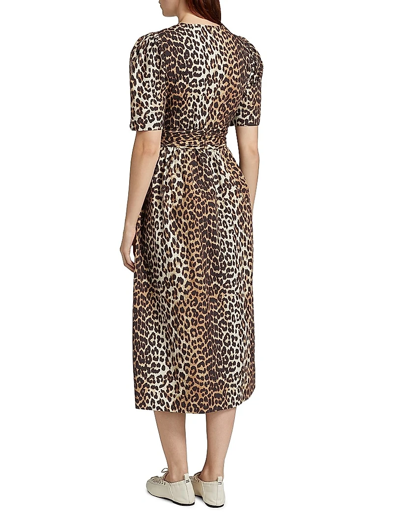 Leopard Cotton Tie-Strap Midi-Dress