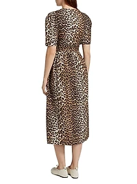 Leopard Cotton Tie-Strap Midi-Dress